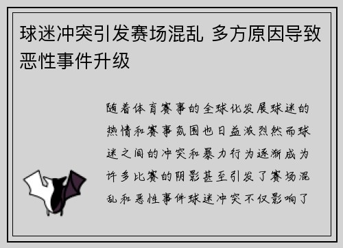 球迷冲突引发赛场混乱 多方原因导致恶性事件升级
